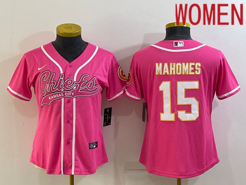 Women Kansas City Chiefs #15 Mahomes Pink 2022 Nike Co branded NFL Jersey->women nfl jersey->Women Jersey